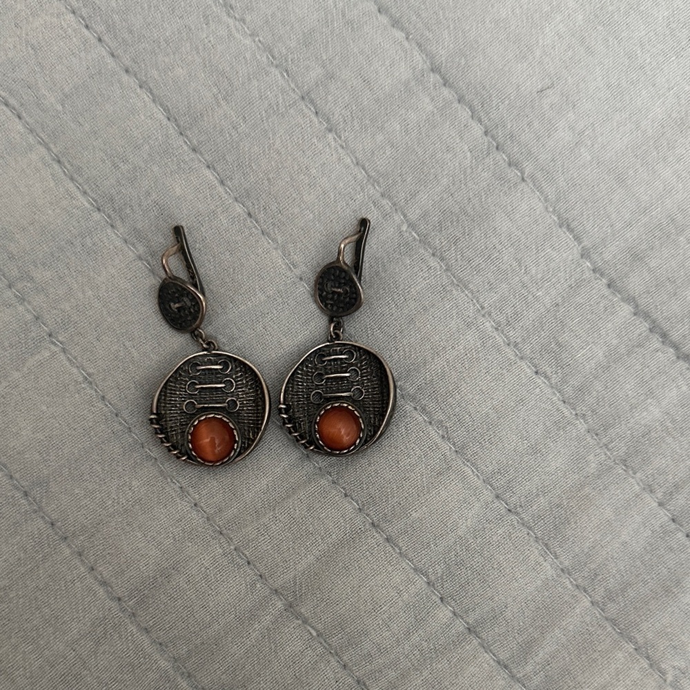 Elegant Black and Orange Dangle Earrings